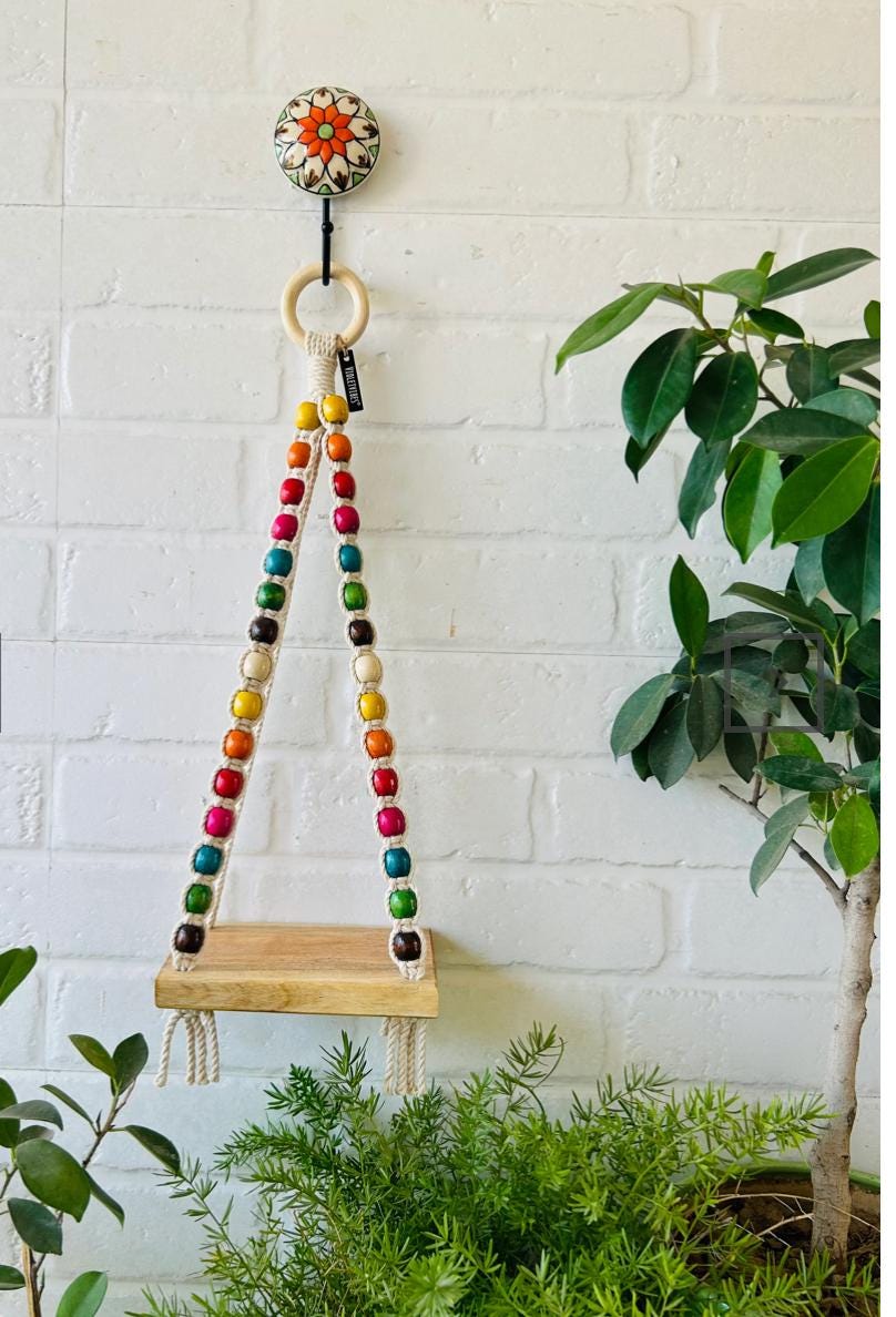 Colorful beaded mini shelves with ceramic hooks for indoor plants and wall decorations Secondary image