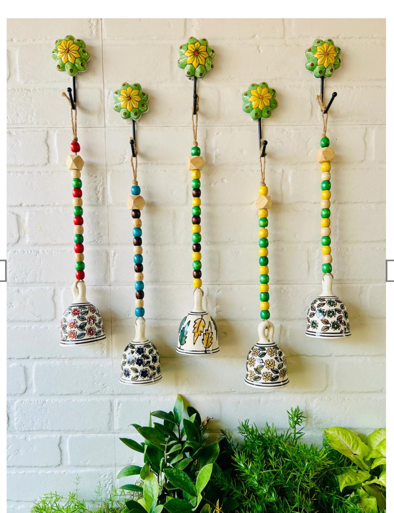 Ceramic Beaded Bells: Hand-Painted Wall Decor with Ceramic Hooks Main image