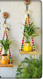 Colorful beaded mini shelves with ceramic hooks for indoor plants and wall decorations